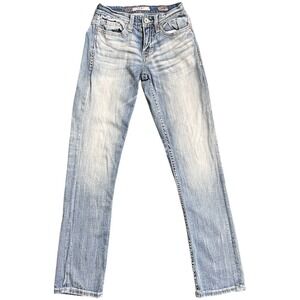 BKE Denim Alec Straight Leg Jeans Womens 26R Light Wash Distressed